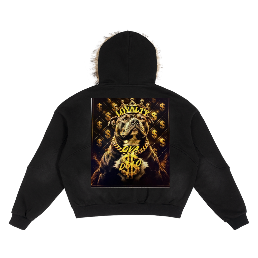 Sun Fade Boxy Detachable Fur Hoodie