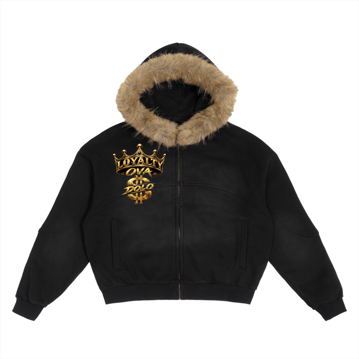 Sun Fade Boxy Detachable Fur Hoodie