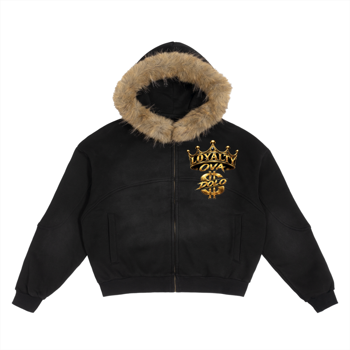 Sun Fade Boxy Detachable Fur Hoodie